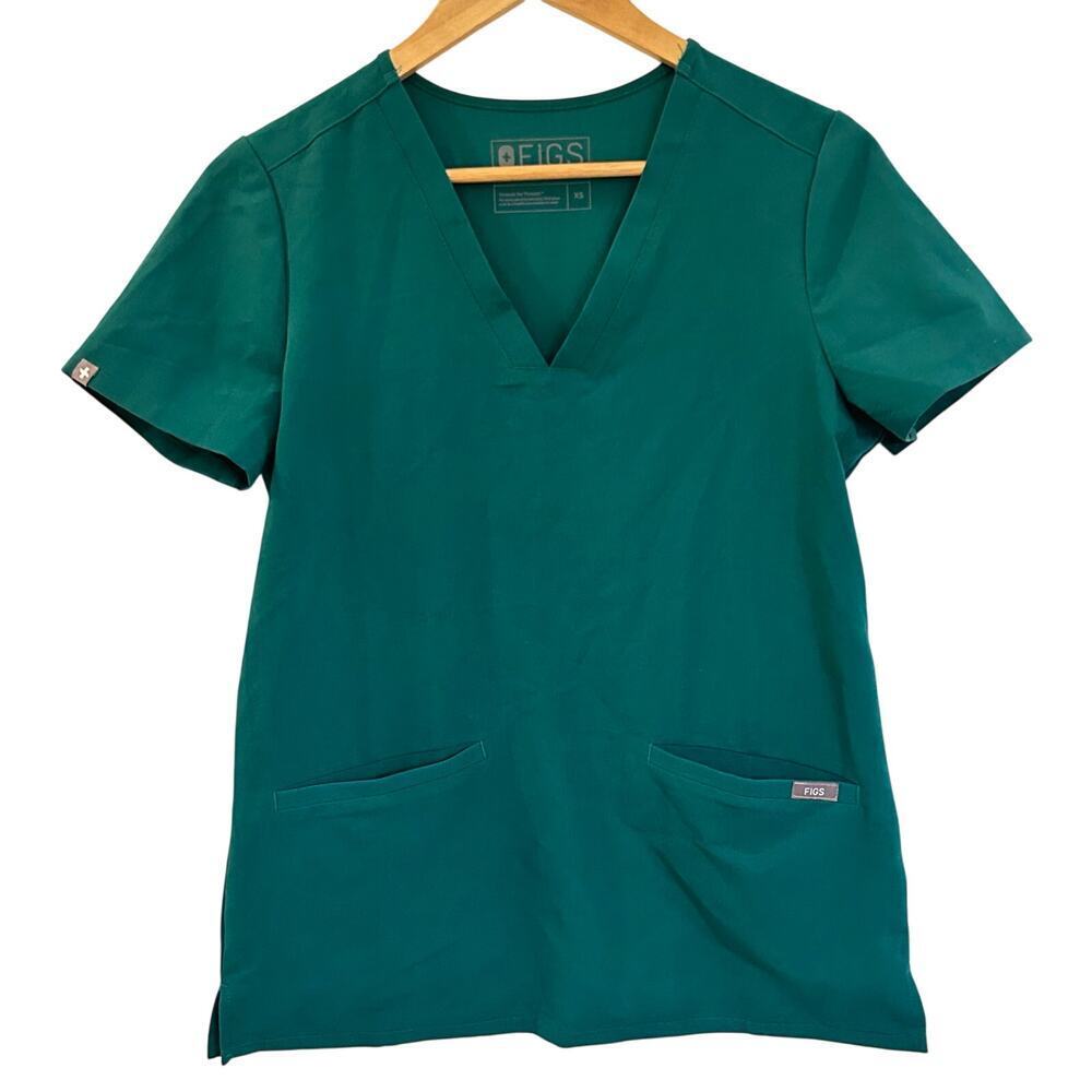Green Figs Scrub Top Sz XS Two Pocket Scrub Top